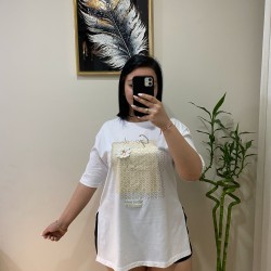 Taş Detaylı Oversize T-Shirt Good Vibes Only Taş Detaylı Oversize T-Shirt Good Vibes Only