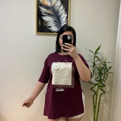 Taş Detaylı Oversize T-Shirt Good Vibes Only Taş Detaylı Oversize T-Shirt Good Vibes Only