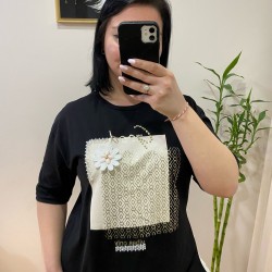 Taş Detaylı Oversize T-Shirt Good Vibes Only Taş Detaylı Oversize T-Shirt Good Vibes Only