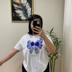 Kelebek Fiyonk Detaylı Le Chic Baskılı Oversize T-Shirt Kelebek Fiyonk Detaylı Le Chic Baskılı Oversize T-Shirt