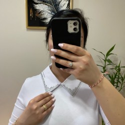 Taş Detaylı Şık Gömlek Yaka Bluz