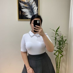 Taş Detaylı Şık Gömlek Yaka Bluz