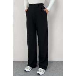 Likralı Cırt Kapama Siyah Krep Pantolon