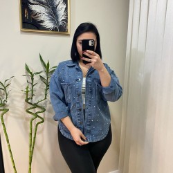 Taşlı Oversize Kot Ceket