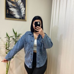 Taşlı Oversize Kot Ceket